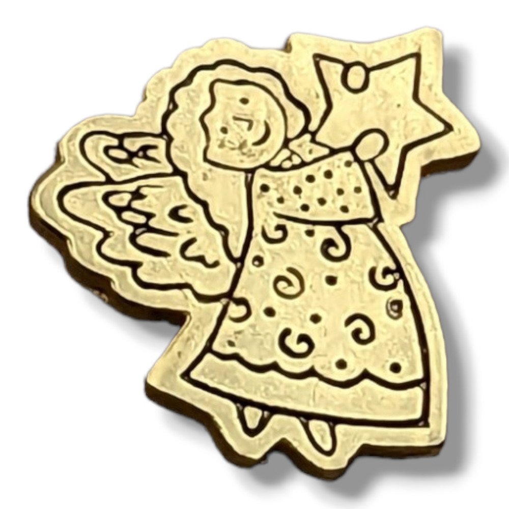 Gold Tone Flying Christmas Angel Holding Star Hat Lapel Pin - Picture 4 of 4